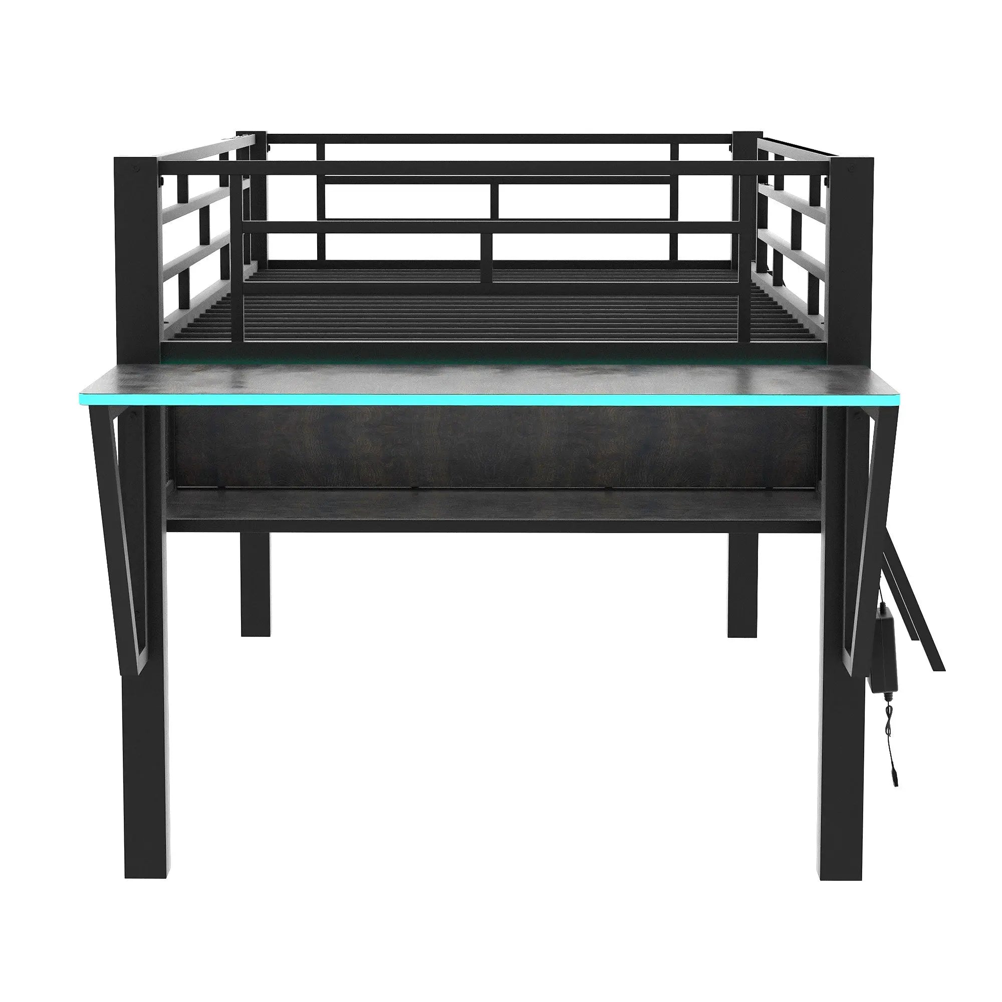 Bellemave® Metal Gaming Low Loft Bed with Desk, LED - Bellemave