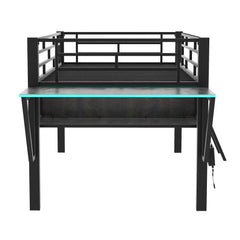 Bellemave® Metal Gaming Low Loft Bed with Desk, LED - Bellemave