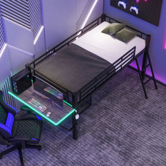 Bellemave® Metal Gaming Low Loft Bed with Desk, LED - Bellemave