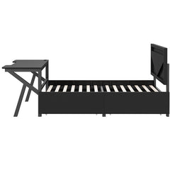 Bellemave® Metal Gaming Platform Bed with LED Headboard, LED Desk, USB and Two Storage Drawers - Bellemave