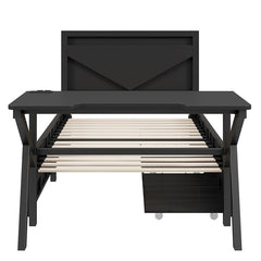 Bellemave® Metal Gaming Platform Bed with LED Headboard, LED Desk, USB and Two Storage Drawers - Bellemave