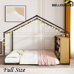 Bellemave® Metal House Bed with Shelves and Lights - Bellemave
