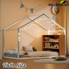 Bellemave® Metal House Bed with Shelves and Lights - Bellemave
