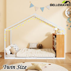 Bellemave® Metal House Bed with Shelves and Lights - Bellemave