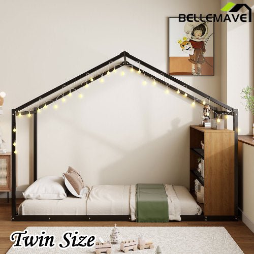 Bellemave® Metal House Bed with Shelves and Lights - Bellemave
