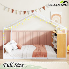 Bellemave® Metal House Bed with Shelves and Lights - Bellemave