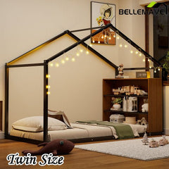 Bellemave® Metal House Bed with Shelves and Lights - Bellemave