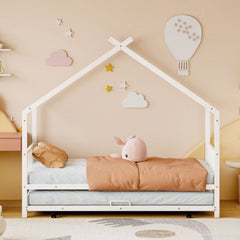 Bellemave® Metal House Bed with Twin Size Trundle Bed - Bellemave