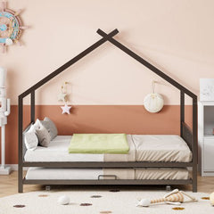 Bellemave® Metal House Bed with Twin Size Trundle Bed - Bellemave