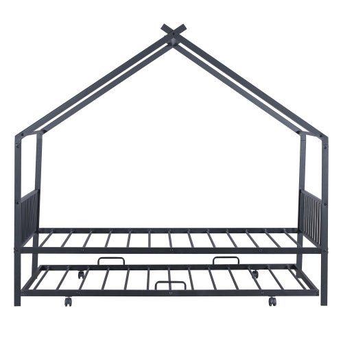 Bellemave® Metal House Bed with Twin Size Trundle Bed - Bellemave