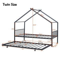 Bellemave® Metal House Bed with Twin Size Trundle Bed - Bellemave