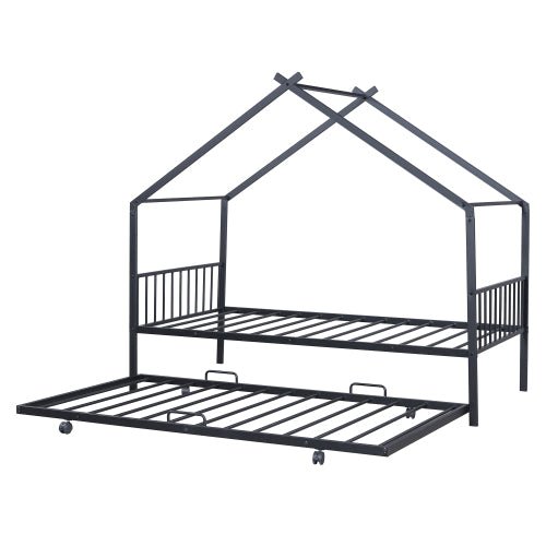 Bellemave® Metal House Bed with Twin Size Trundle Bed - Bellemave