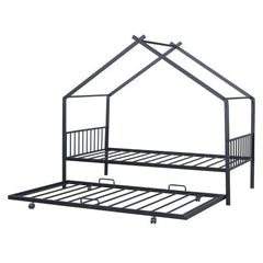 Bellemave® Metal House Bed with Twin Size Trundle Bed - Bellemave