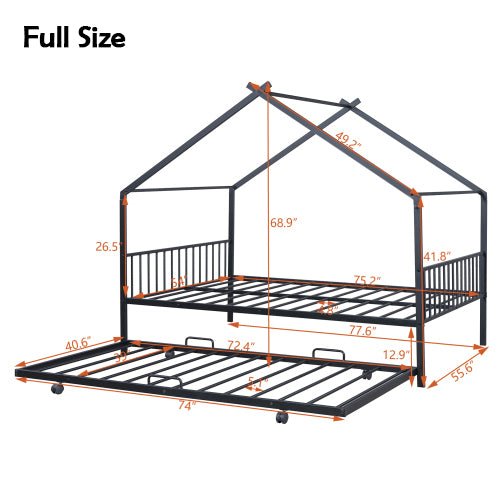 Bellemave® Metal House Bed with Twin Size Trundle Bed - Bellemave