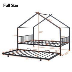 Bellemave® Metal House Bed with Twin Size Trundle Bed - Bellemave