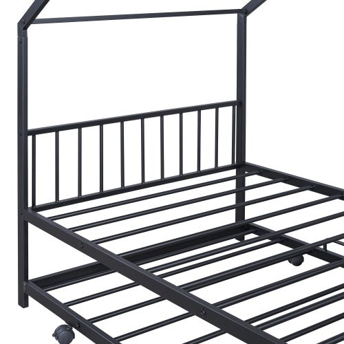 Bellemave® Metal House Bed with Twin Size Trundle Bed - Bellemave