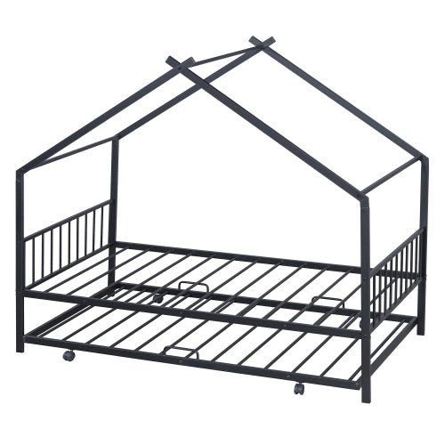 Bellemave® Metal House Bed with Twin Size Trundle Bed - Bellemave