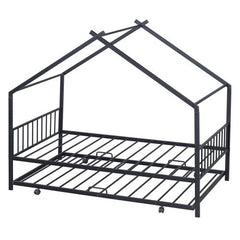 Bellemave® Metal House Bed with Twin Size Trundle Bed - Bellemave