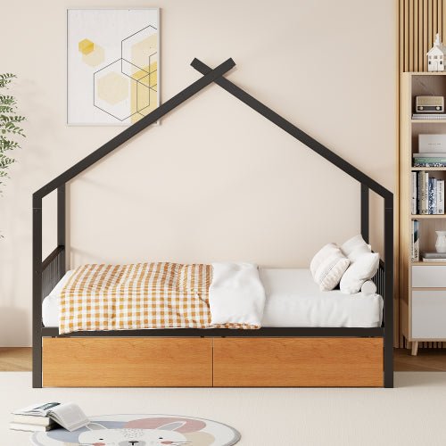 Bellemave® Metal House Bed with Two Drawers - Bellemave