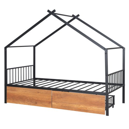 Bellemave® Metal House Bed with Two Drawers - Bellemave