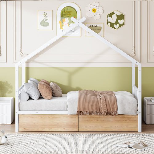Bellemave® Metal House Bed with Two Drawers - Bellemave