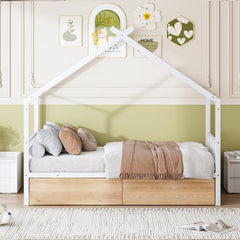 Bellemave® Metal House Bed with Two Drawers - Bellemave