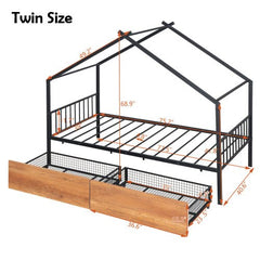 Bellemave® Metal House Bed with Two Drawers - Bellemave