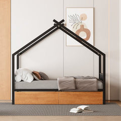 Bellemave® Metal House Bed with Two Drawers - Bellemave