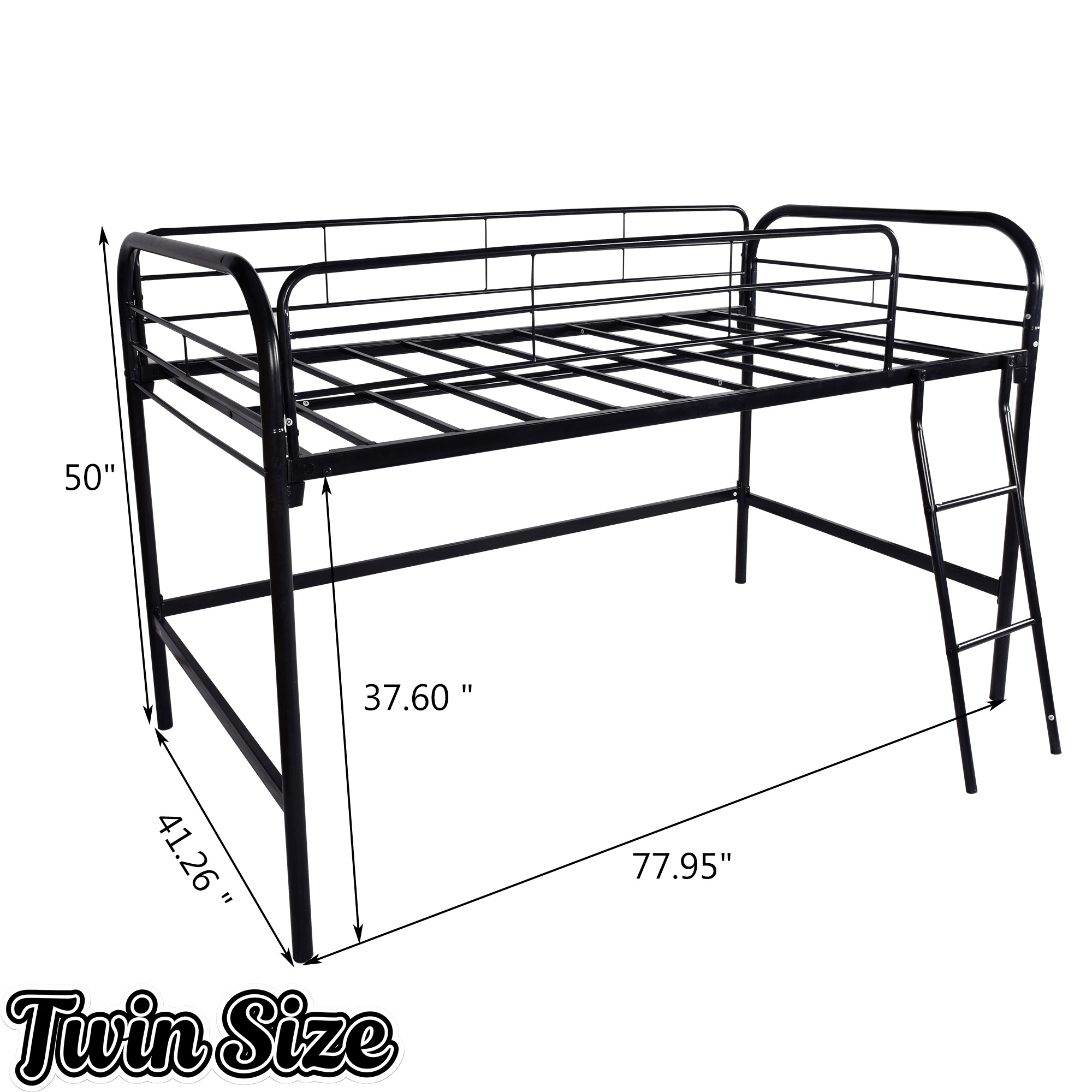 Bellemave® Metal Loft Bed Twin Size, Twin Loft Bed with Stairs,Bunk Bed with Sturdy Steel Frame for Bedroom with Top Guardrails and Under Storage,Bunk Bed for Kids and Adults,Black - Bellemave
