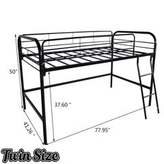 Bellemave® Metal Loft Bed Twin Size, Twin Loft Bed with Stairs,Bunk Bed with Sturdy Steel Frame for Bedroom with Top Guardrails and Under Storage,Bunk Bed for Kids and Adults,Black - Bellemave