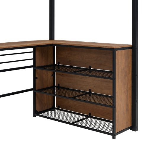 Bellemave® Metal Loft Bed with 3 Layers of Shelves and L - shaped Desk - Bellemave