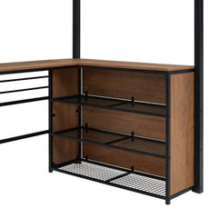Bellemave® Metal Loft Bed with 3 Layers of Shelves and L - shaped Desk - Bellemave