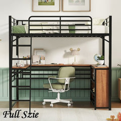 Bellemave® Metal Loft Bed with 3 Layers of Shelves and L - shaped Desk - Bellemave