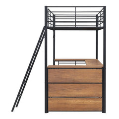 Bellemave® Metal Loft Bed with 3 Layers of Shelves and L - shaped Desk - Bellemave