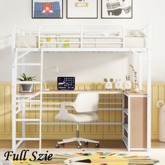 Bellemave® Metal Loft Bed with 3 Layers of Shelves and L - shaped Desk - Bellemave