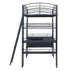 Bellemave® Metal Loft Bed with 4 Layers of Shelves and L - shaped Desk, Desk with a set of Sockets, USB Ports and Wireless Charging - Bellemave