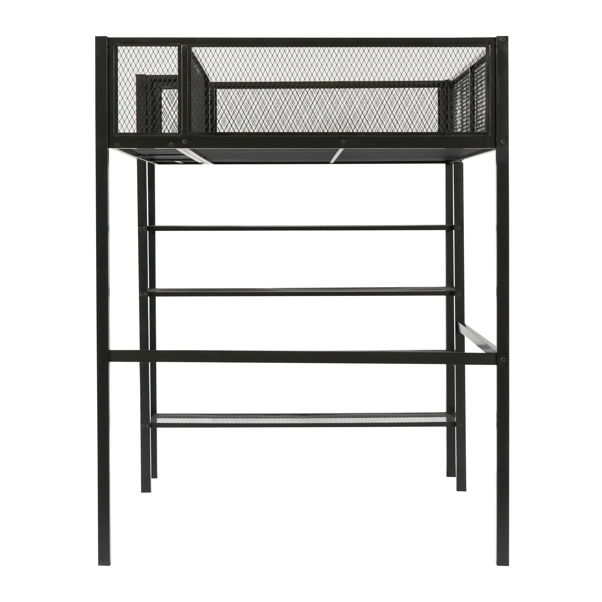 Bellemave® Metal Loft Bed with 4 - Tier Shelves and Storage - Bellemave