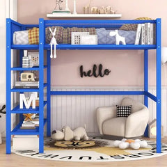 Bellemave® Metal Loft Bed with 4 - Tier Shelves and Storage - Bellemave
