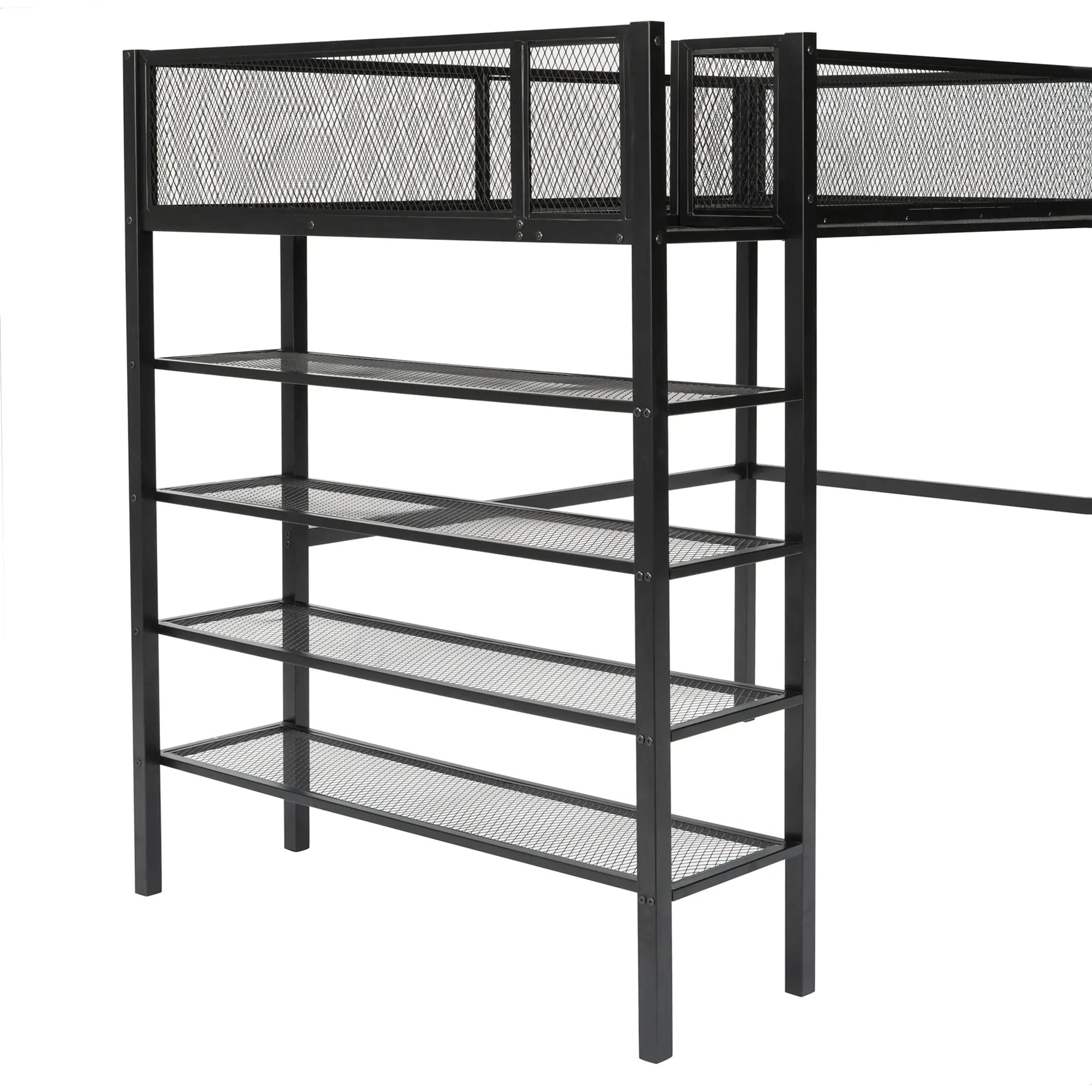 Bellemave® Metal Loft Bed with 4 - Tier Shelves and Storage - Bellemave