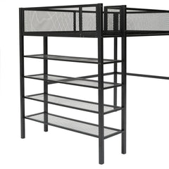 Bellemave® Metal Loft Bed with 4 - Tier Shelves and Storage - Bellemave