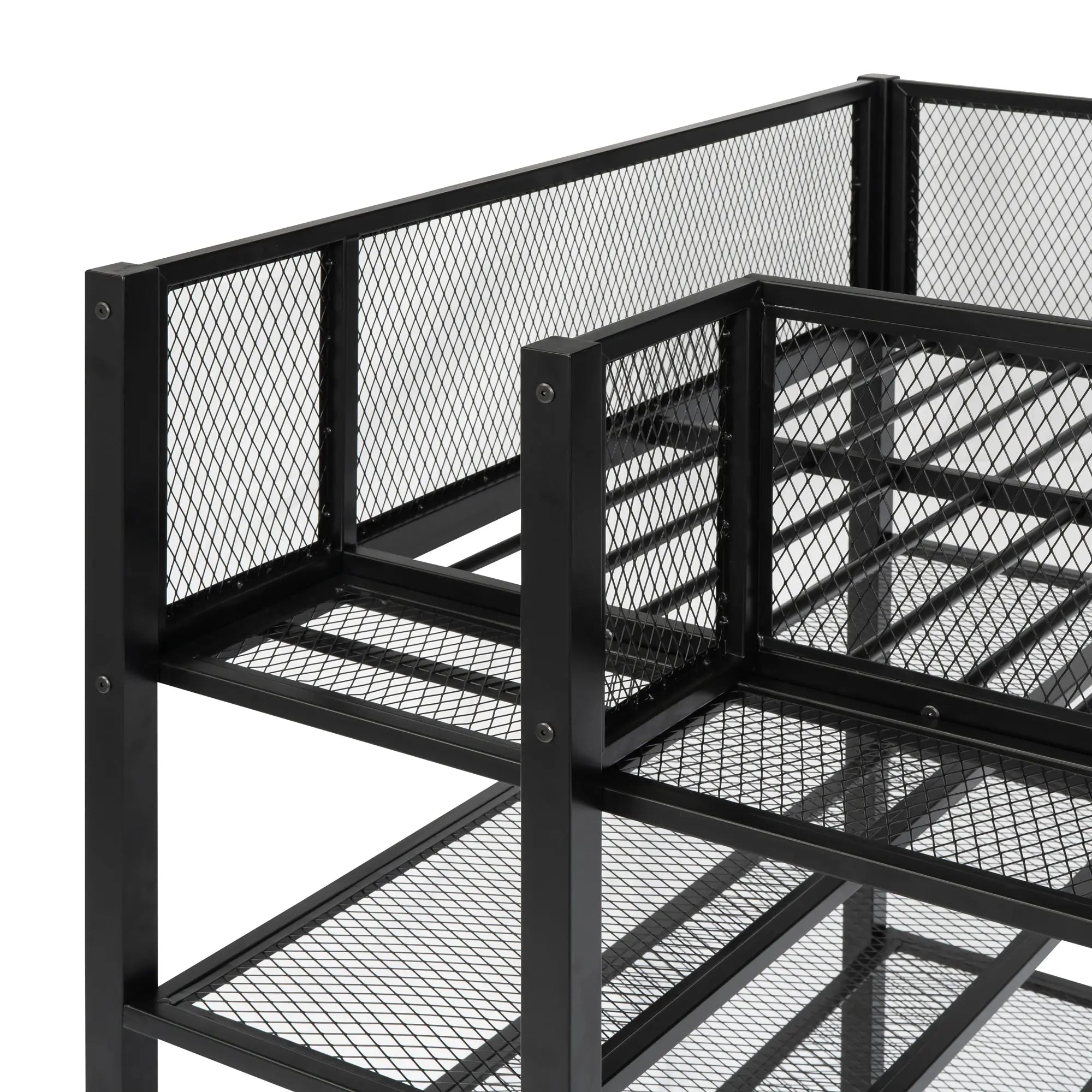 Bellemave® Metal Loft Bed with 4 - Tier Shelves and Storage - Bellemave