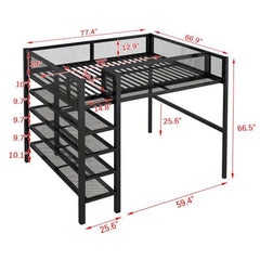 Bellemave® Metal Loft Bed with 4 - Tier Shelves and Storage - Bellemave