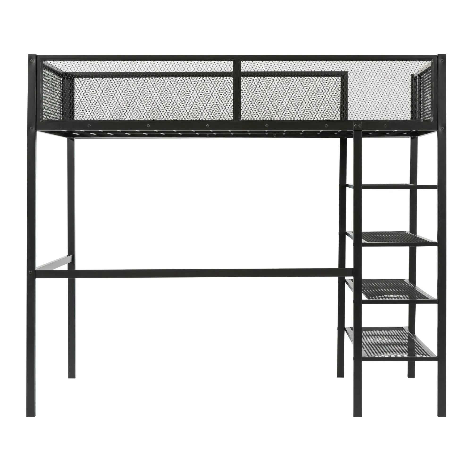 Bellemave® Metal Loft Bed with 4 - Tier Shelves and Storage - Bellemave
