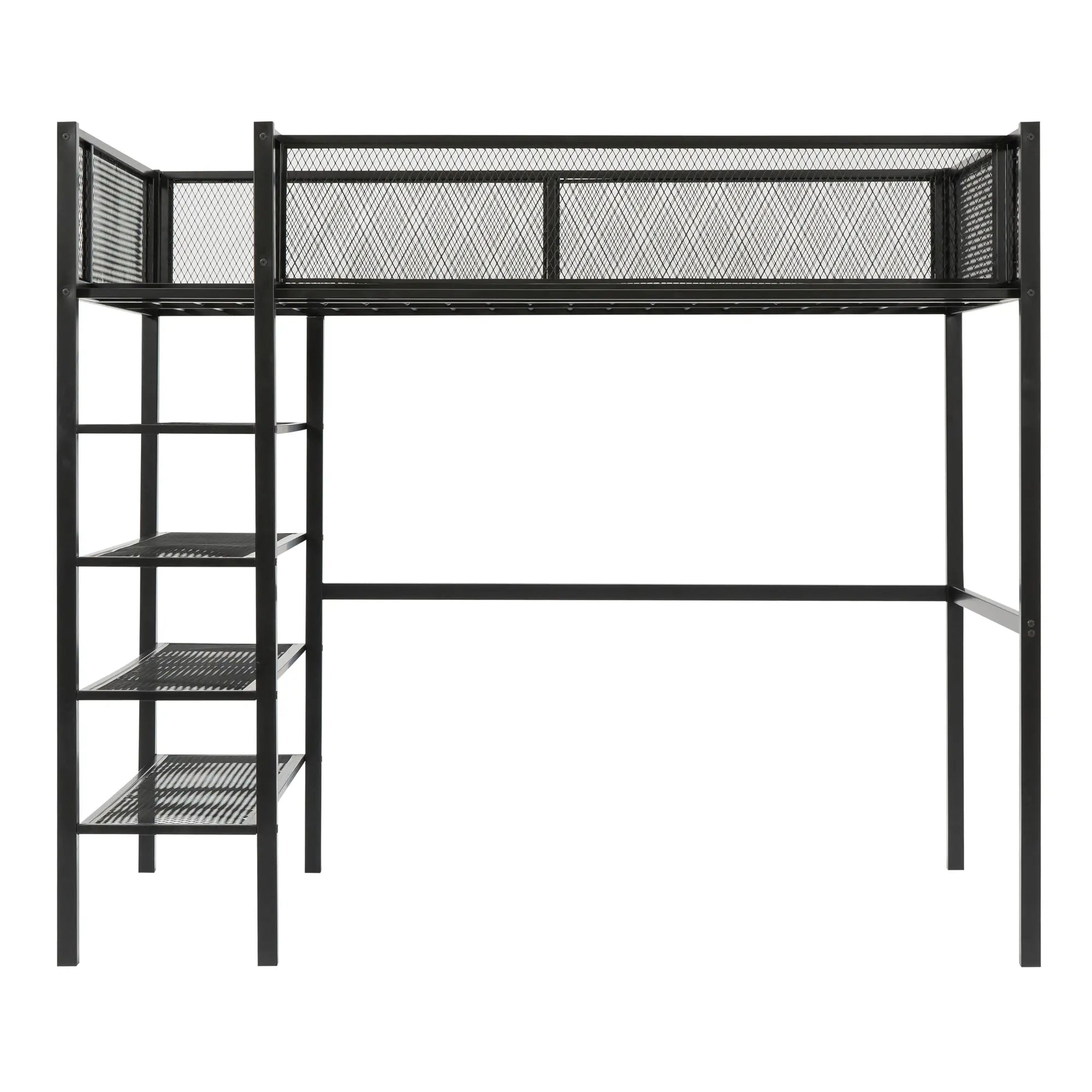 Bellemave® Metal Loft Bed with 4 - Tier Shelves and Storage - Bellemave