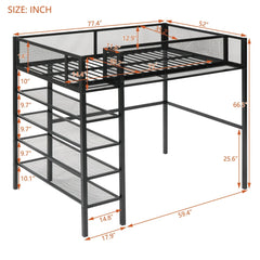 Bellemave® Metal Loft Bed with 4 - Tier Shelves and Storage - Bellemave