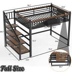 Bellemave® Metal Loft Bed with Bookshelf and Storage Stairs for Kids, Teens, Black - Bellemave