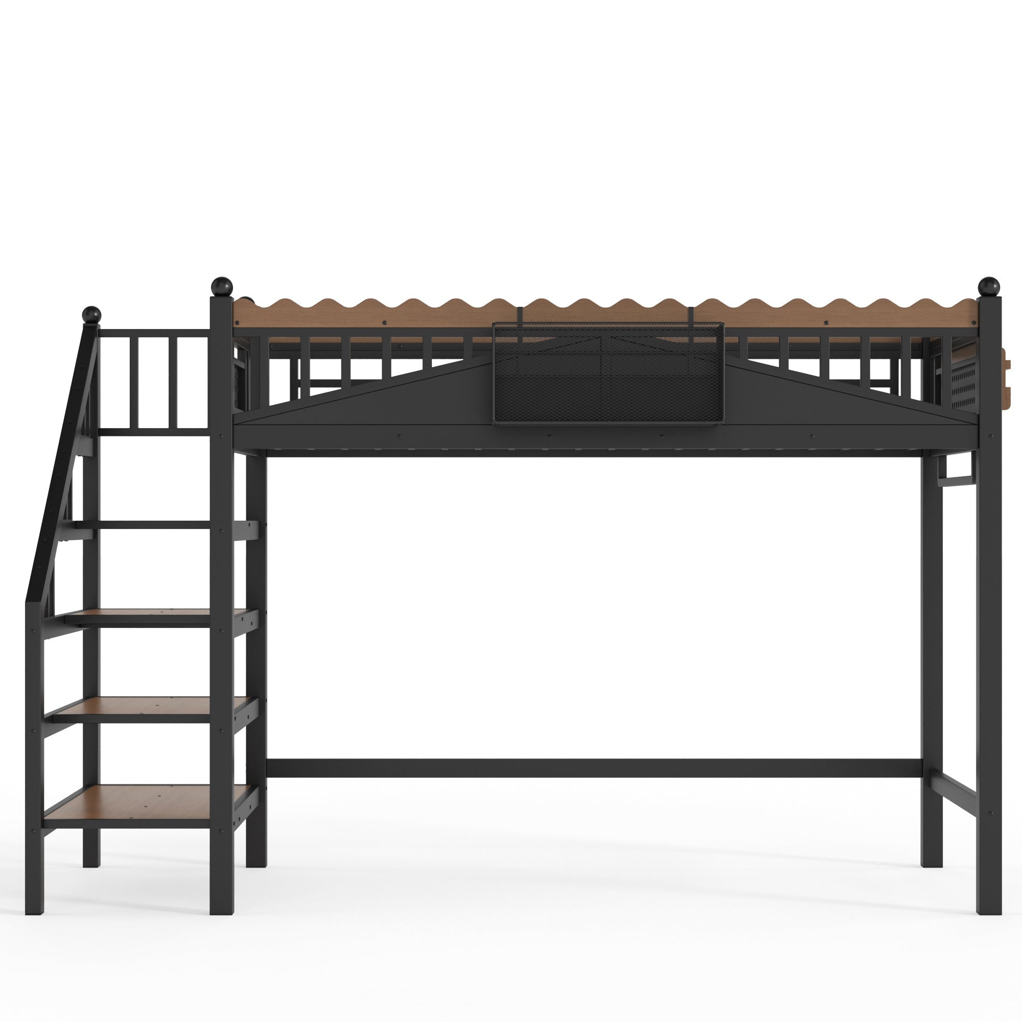 Bellemave® Metal Loft Bed with Bookshelf and Storage Stairs for Kids, Teens, Black - Bellemave
