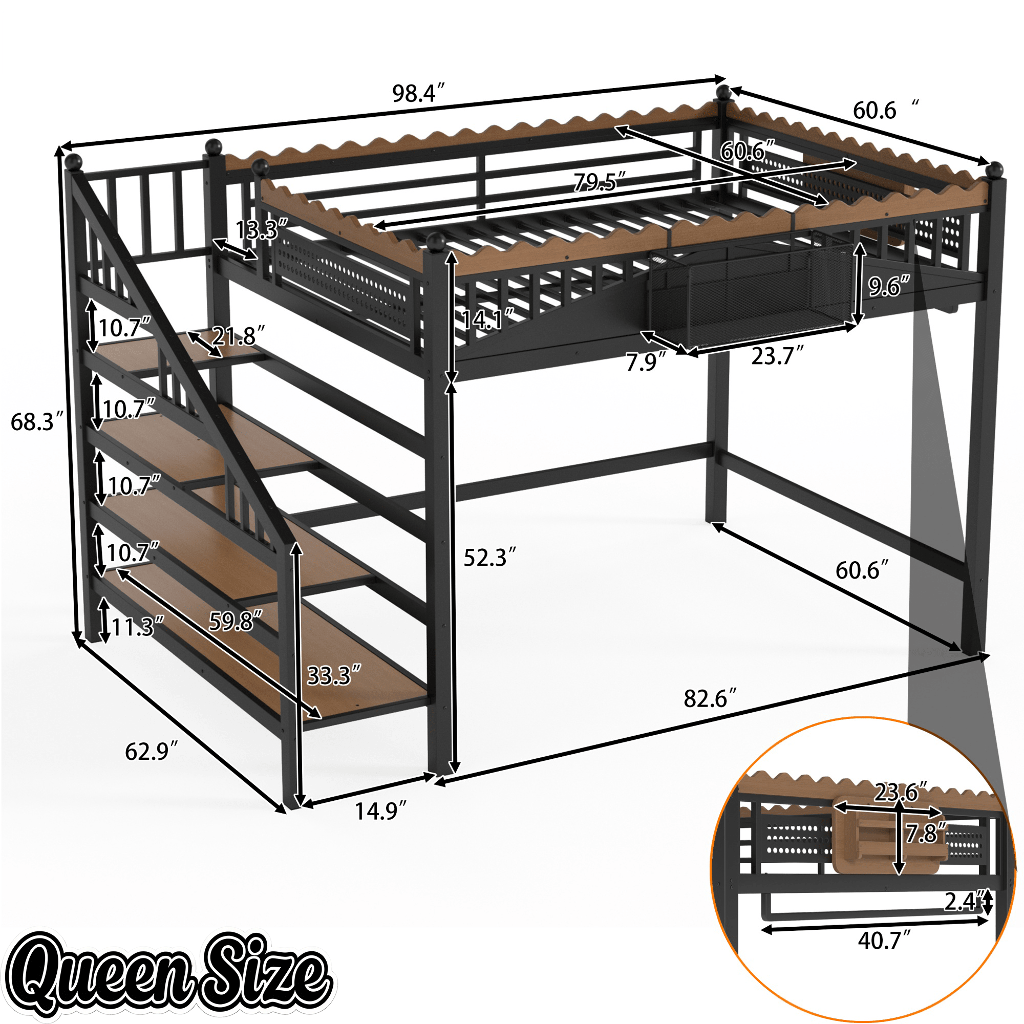 Bellemave® Metal Loft Bed with Bookshelf and Storage Stairs for Kids, Teens, Black - Bellemave