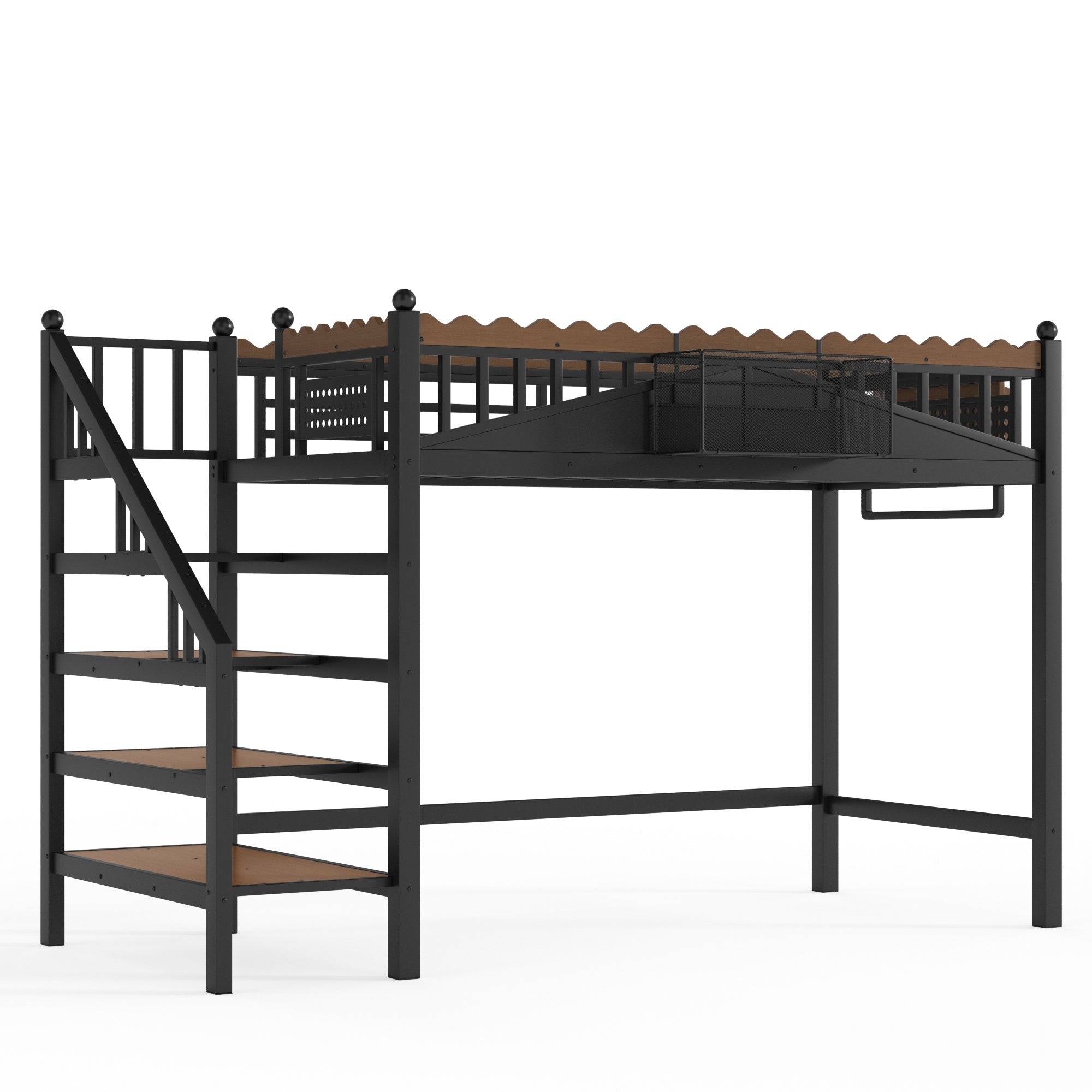 Bellemave® Metal Loft Bed with Bookshelf and Storage Stairs for Kids, Teens, Black - Bellemave