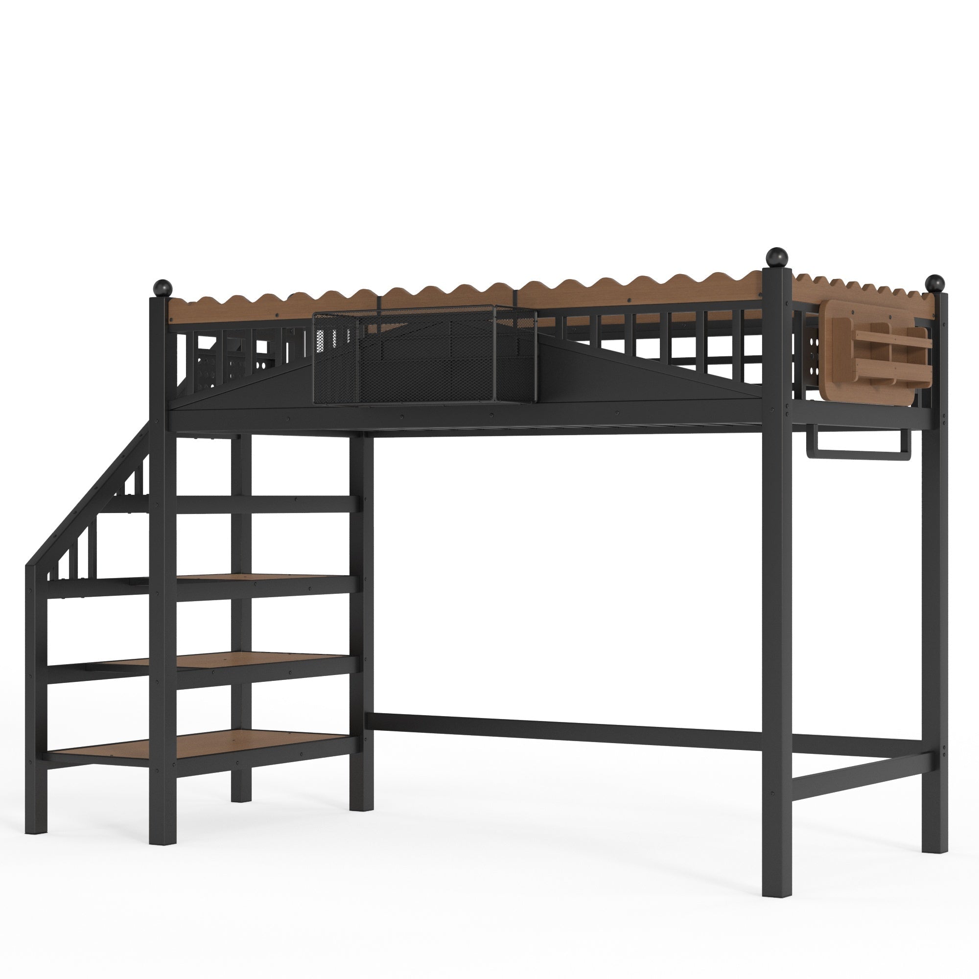 Bellemave® Metal Loft Bed with Bookshelf and Storage Stairs for Kids, Teens, Black - Bellemave